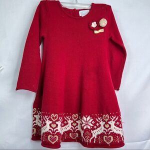 Heirlooms by Polly Flanders Red long sleeve sweater dress with reindeer accents